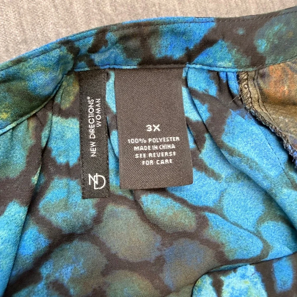 Peacock Print Mixed-Pattern Women's Top - Blue/Green - Picture 2 of 4